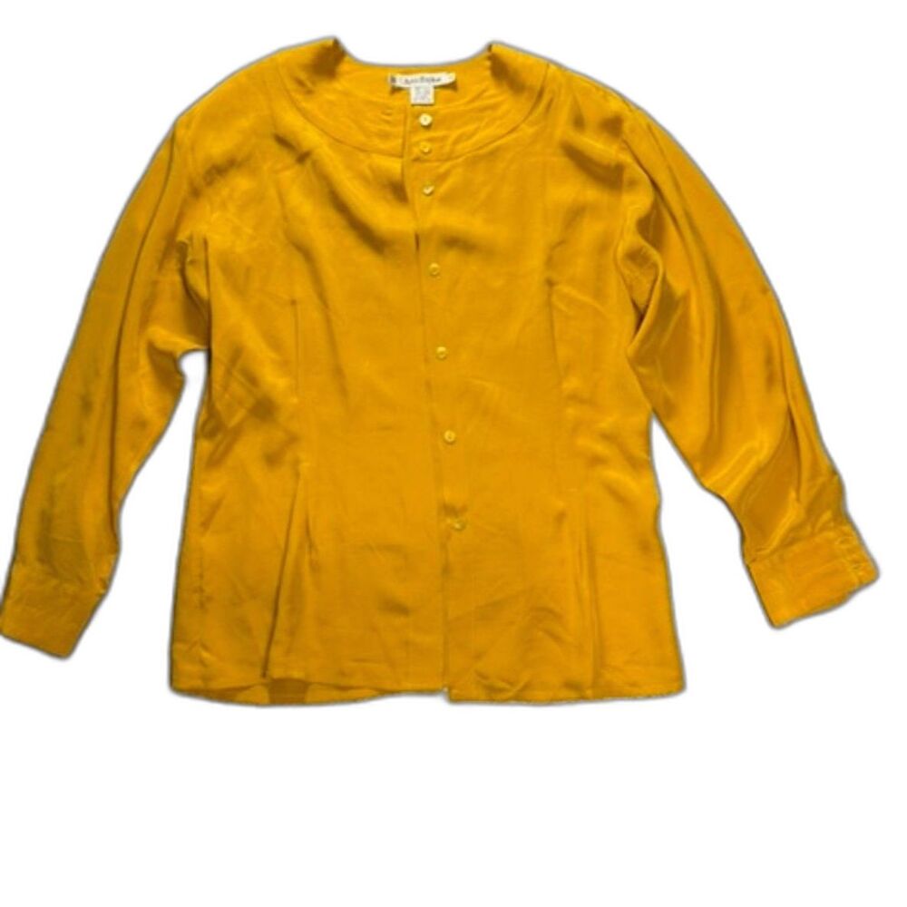 Ann Taylor 100% Silk Blouse Women's Size 6 Mustard Gold Button Up Shirt